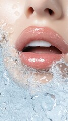 Fototapeta premium Woman's lips, water splash, skincare, beauty