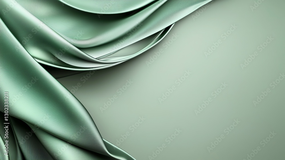 Poster elegant green silk folds create a smooth abstract background in soft gradients, perfect for design o