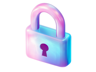 Locked icon, holographic gradient color style, transparent background, PNG