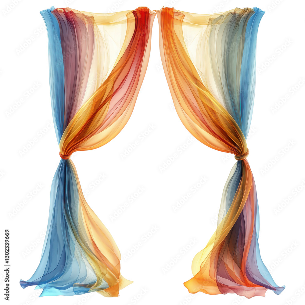 Aufkleber translucent curtains in vibrant colors create soft, flowing effect. clip art on a transparency backg