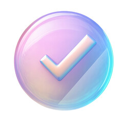 3D pastel holographic checkmark icon isolated on a transparent background, PNG