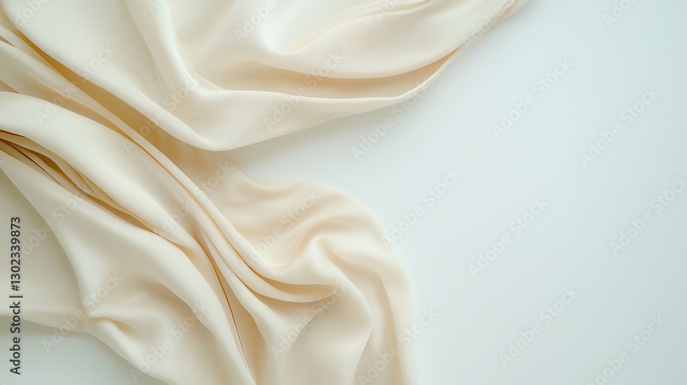 Poster elegant soft beige fabric drapery on white background, creating a minimalist and sophisticated desig