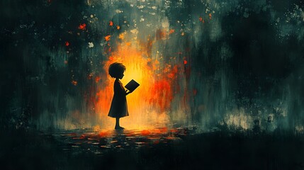 Obraz premium Watercolor-style painting of a hopeful child holding a book, escaping the shadow of labor through education