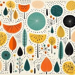 Aesthetic Illustration of Blue, Green, and Orange Fruits in Contrast