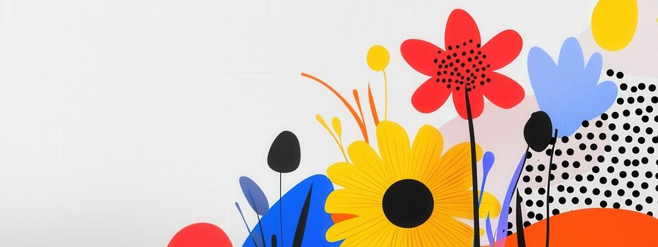 A modern digital floral illustration with bold colors and abstract shapes, sprint flower
