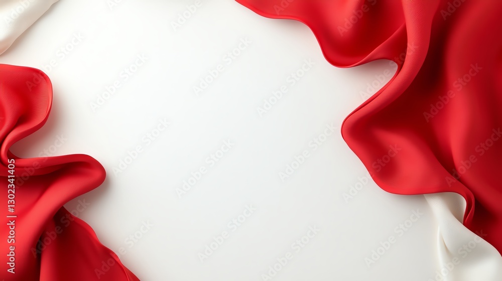 Aufkleber flowing red and white silk fabric abstract background with smooth curves and elegant texture.