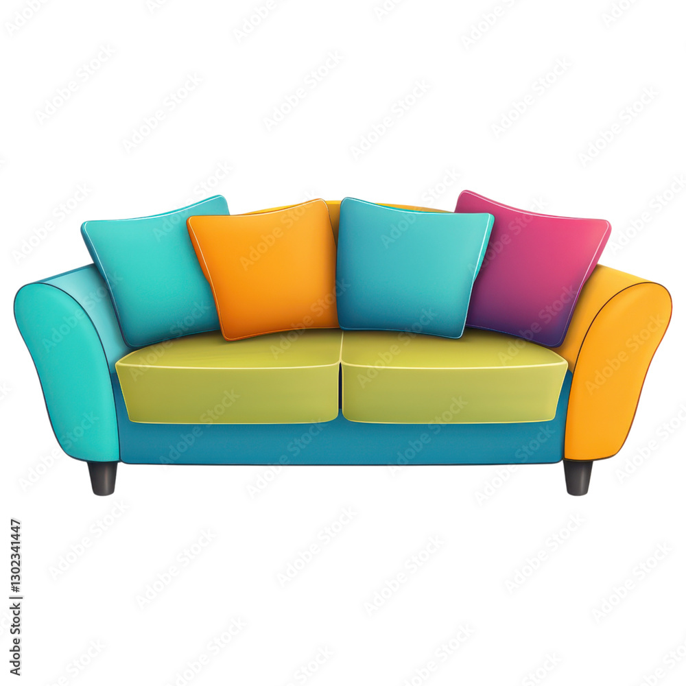 Aufkleber colorful modular sofa with vibrant cushions on transparency background clip art on a transparency ba