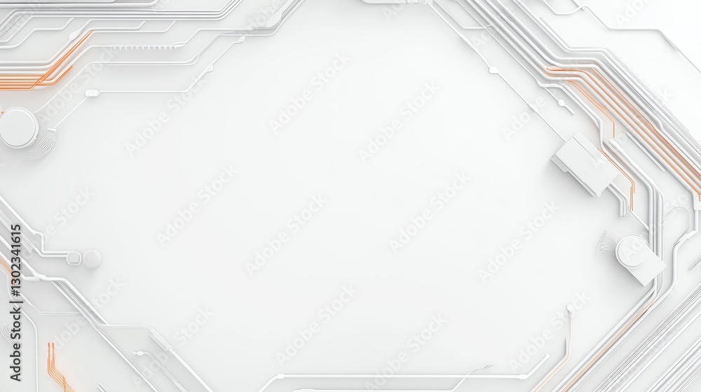 Aufkleber futuristic abstract white and orange technology background with dynamic lines and geometric shapes.