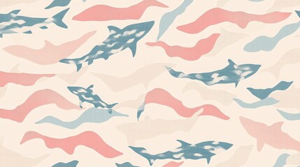 Abstract Pattern of Swimming Sharks in Soft Colors for Artistic Background Designs