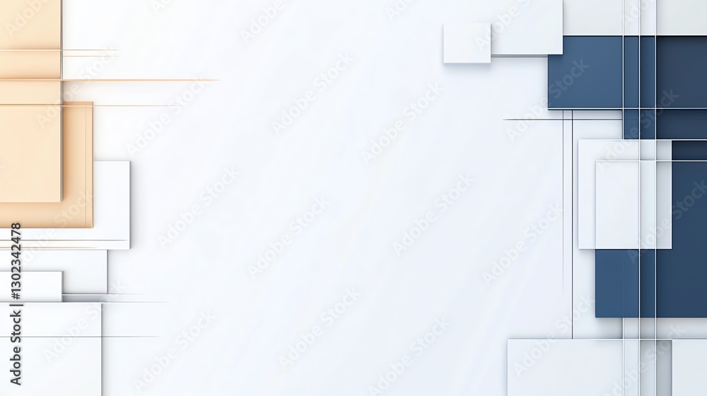 Poster geometric abstract background with overlapping rectangles in white, blue, and beige tones. minimalis