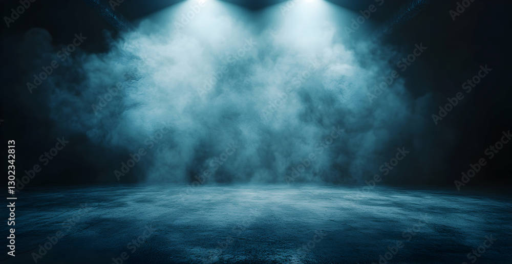 Poster atmospheric indoor arena stage illuminated by two bright spotlights and enhanced with a thick layer 