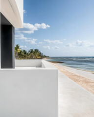 Stunning beachfront view with clear skies and gentle waves in a tropical paradise