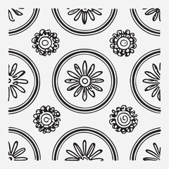 Seamless floral pattern with one line flowers. Vector hand drawn illustration.
