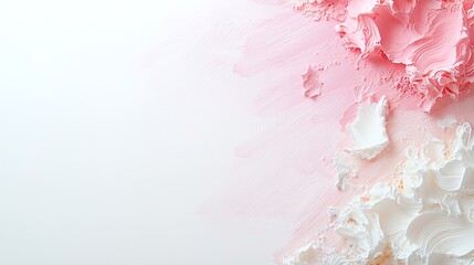 Fototapeta premium Soft pastel paint texture on white background, blending pink and white tones, ideal for creative projects.