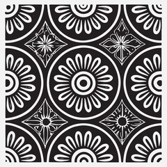 Seamless floral pattern with one line flowers. Vector hand drawn illustration.
