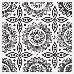 Seamless floral pattern with one line flowers. Vector hand drawn illustration.
