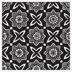 Seamless floral pattern with one line flowers. Vector hand drawn illustration.
