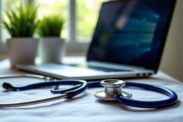 Health Screening, A stethoscope on a patients blood results after a a consultation