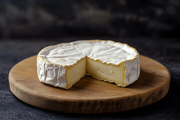Captivating Studio Shot of Brie Cheese on Wooden Board, Perfect for Gourmet Food Blogs and Culinary Enthusiasts seeking High-Quality Imagery