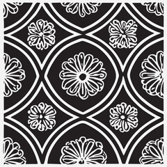 Seamless floral pattern with one line flowers. Vector hand drawn illustration.
