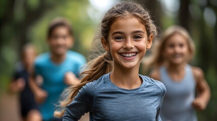 Realistic image of a family exercising together outdoors, enjoying a healthy lifestyle
