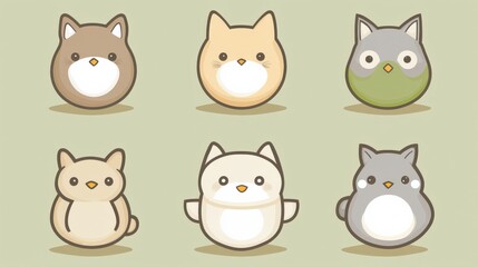 Adorable Cute Animal Characters with Round Shapes and Soft Colors for Kids