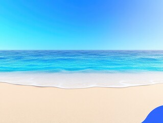 Fototapeta premium Serene beach scene with gentle waves lapping at the shore under a clear blue sky