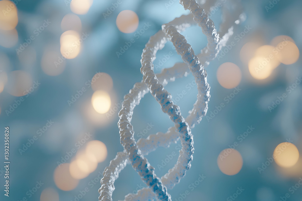 Poster close-up of a double helix dna strand model with bokeh lights in the background, showcasing genetics