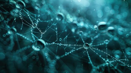 Abstract Representation of Water Droplets and Connections in Vivid Blue and Teal Background for Creative Projects