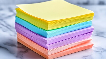 Pastel Sticky Notes Stack on Marble Surface