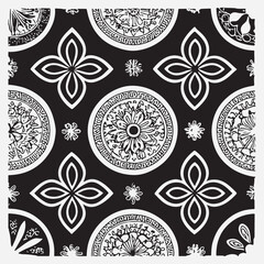 Seamless floral pattern with one line flowers. Vector hand drawn illustration.
