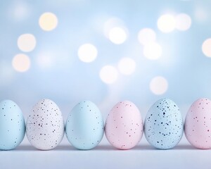 A soft-focus photograph of pastel Easter eggs with a film-grain effect, Easter eggs, Ephemera, Greeting cards