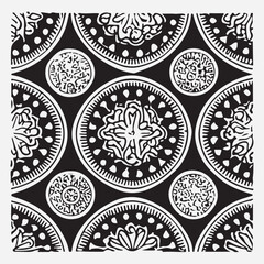 Seamless floral pattern with one line flowers. Vector hand drawn illustration.
