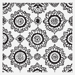 Seamless floral pattern with one line flowers. Vector hand drawn illustration.

