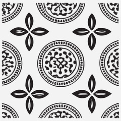 Seamless floral pattern with one line flowers. Vector hand drawn illustration.
