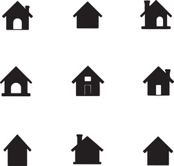 Create a house icon set vector art silhouette with white background.