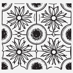 Seamless floral pattern with one line flowers. Vector hand drawn illustration.
