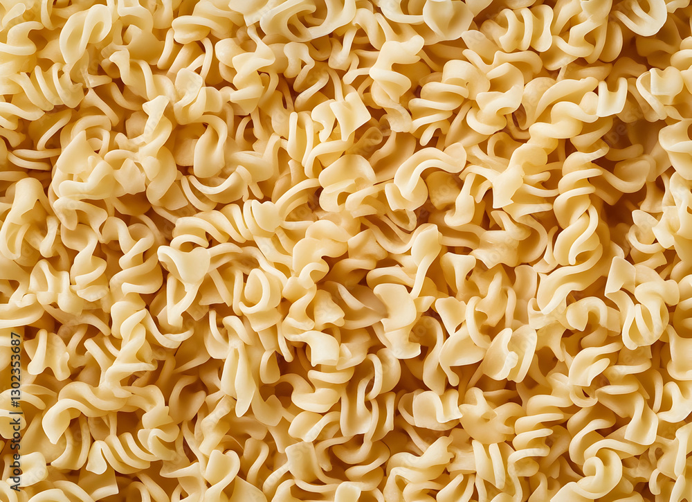 Poster close-up shot showcasing a visually appealing texture and pattern of fusilli pasta, perfect for food