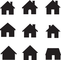 Create a house icon set vector art silhouette with white background.
