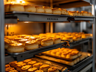 Baking trays in industrial ovens in manufacturing plants