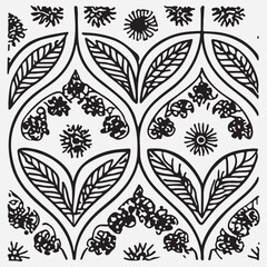 Seamless floral pattern with one line flowers. Vector hand drawn illustration.
