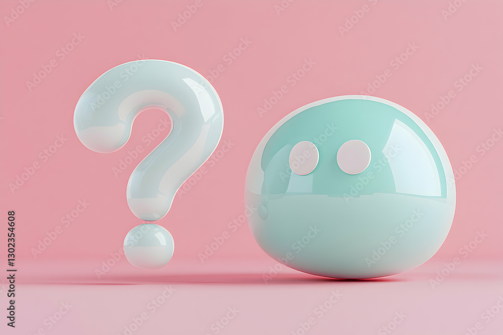 Poster conceptual 3d render with question mark and cute character for uncertainty