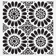 Seamless floral pattern with one line flowers. Vector hand drawn illustration.
