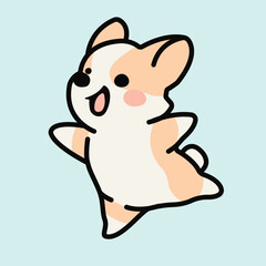 Cute Happy Cartoon Corgi Dog Dancing with Blushing Cheeks and Wagging Tail Adorable Pet Illustration