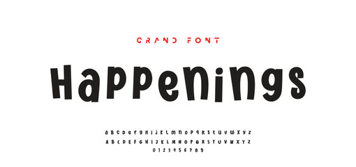 Children's bright cartoon font. ABC letters and numbers are painted creatively. Bright shiny alphabet. Cut out of paper. For birthday cards, banners, and posters. Vector