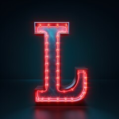 Alphabet capital letter L text. Futuristic neon glowing symbol, logo on dark grunge background.