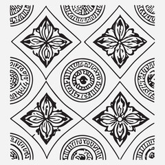 Seamless floral pattern with one line flowers. Vector hand drawn illustration.
