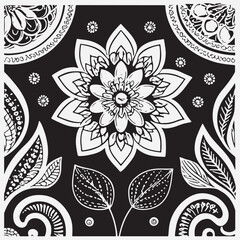 Seamless floral pattern with one line flowers. Vector hand drawn illustration.
