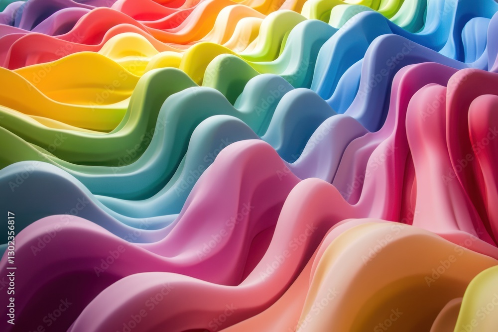 Poster multicolored flowing waves forming a seamless abstract texture.