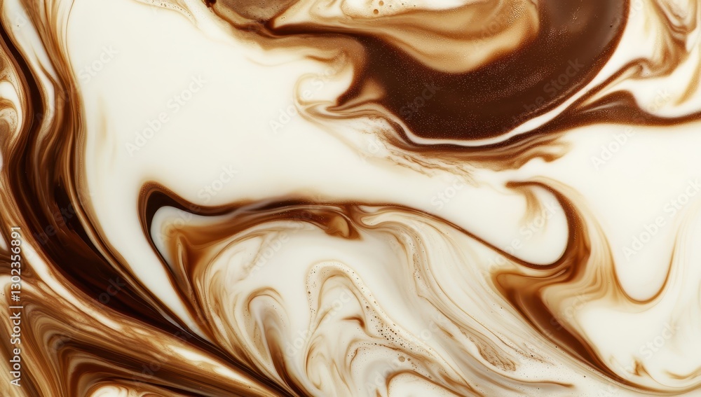 Poster abstract liquid texture with creamy swirls and rich coffee tones creating a mesmerizing marbled back